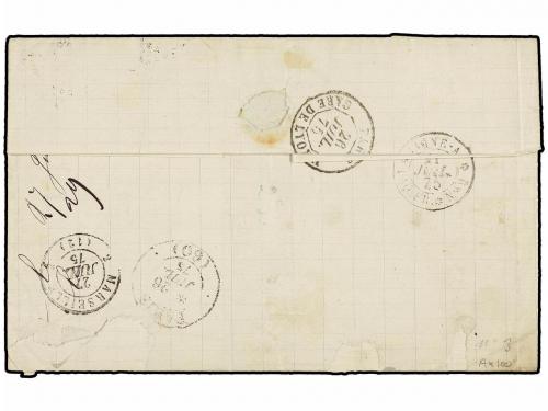 ✉ GUADALUPE. 1875. POINTE A PITRE a FRANCIA. 5 cts. verde ti