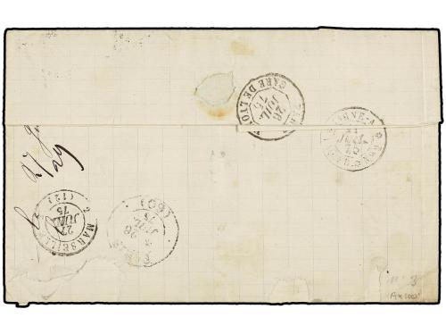 ✉ GUADALUPE. 1875. POINTE A PITRE a FRANCIA. 5 cts. verde ti