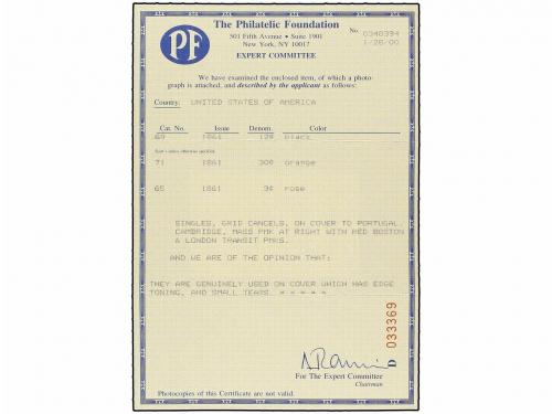 ✉ ESTADOS UNIDOS. Sc. 65, 69, 71. 1865. CAMBRIDGE to LISBON 