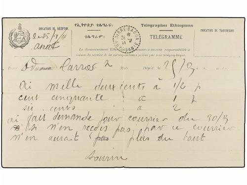 ✉ ETIOPIA. 1911-12. Conjunto de 7 TELEGRAMAS enviados desde 