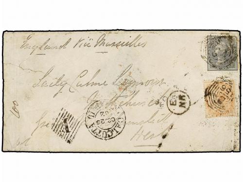 ✉ BIRMANIA. 1862. RANGOON to GREAT BRITAIN. Envelope franked