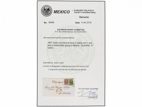 ¿ MEXICO. 1868. MÉXICO a MADRID. 1 real negro s. verde y 2 r