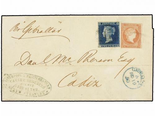 ✉ GIBRALTAR. 1858 (19 Noviembre). GIBRALTAR a CÁDIZ por vía 