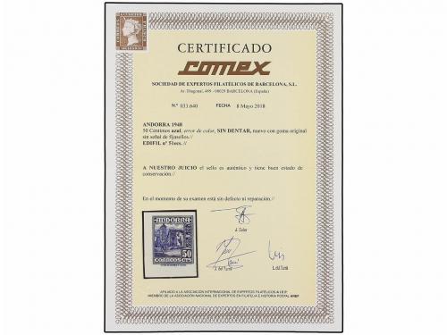 ** ESPAÑA. Ed. 51ecs. 50 cts. azul ERROR DE COLOR. Esquina d