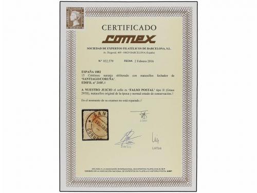 ° ESPAÑA. Ed. 210F. 15 cts. naranja, FALSO POSTAL, tipo II. 