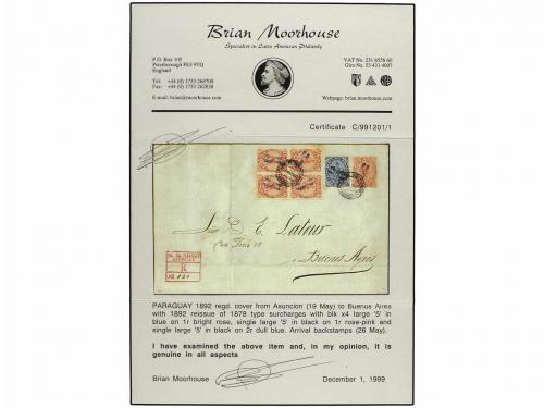 ✉ PARAGUAY. 1892 (May 19). Registered cover addressed to Lat