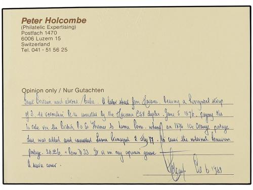 ✉ CUBA. 1876 (June 5). Entire from HAVANA to LIMA franked by