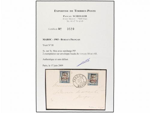 ✉ MARRUECOS FRANCES. 1903. 5 c. on 5 c. blue tax stamp with 