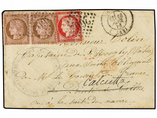 ✉ CEILAN. Yv. 54+57. 1876 (Feb. 16). Cover to a Ship's Capta