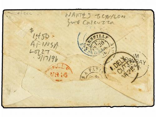 ✉ CEILAN. Yv. 54+57. 1876 (Feb. 16). Cover to a Ship's Capta