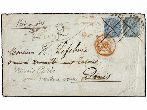 ✉ INDIA INGLESA. 1881. SIALKOT to PARIS. 1/2 anna blue and 4