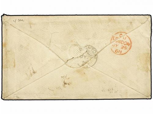 ✉ PANAMA. 1868. COLON to BRIGHTON franked pair 1 d. red tied