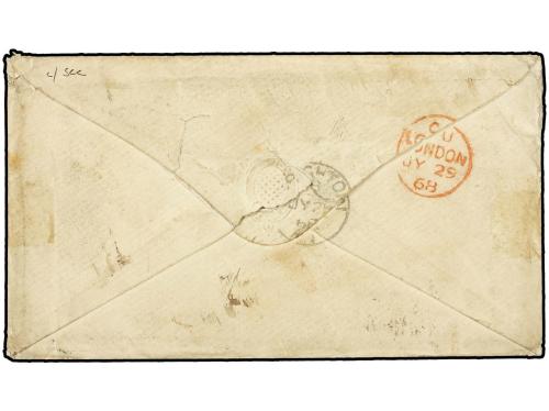 ✉ PANAMA. 1868. COLON to BRIGHTON franked pair 1 d. red tied
