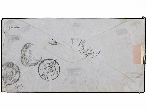 ✉ COLOMBIA. Yv. 30. 1866. BOGOTÁ a FRANCIA. 10 cts. lila, ma