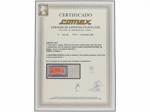 ** ESPAÑA. Ed. 835eis. 1 pta. azul y naranja SIN DENTAR, CEN