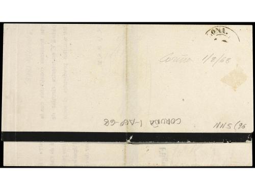 ✉ ESPAÑA. Ed. 95. 1868. CORUÑA a BARCELONA. 25 mils. azul y 