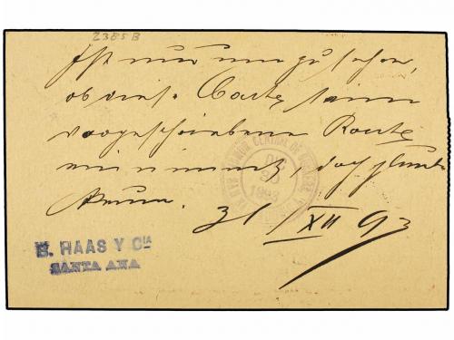 ✉ SALVADOR. Sc. 77. 1893. SANTA ANA a SUIZA. Entero Postal d