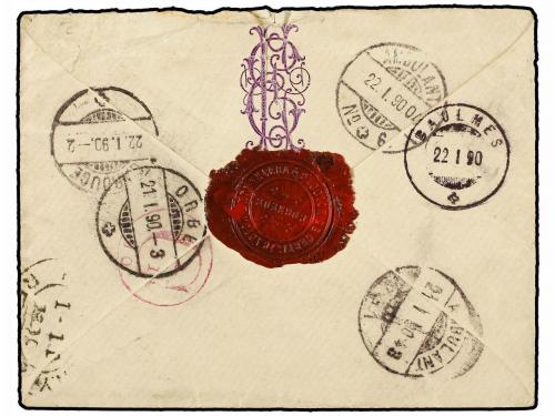 ✉ MEXICO. 1890. MÉXICO a SUIZA. 10 ctvos. rojo (2) (rotura d