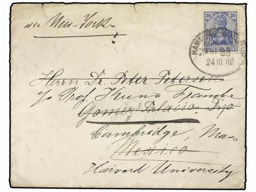 ✉ MEXICO. 1902. ALEMANIA a MÉXICO. Circulada con sello alemá