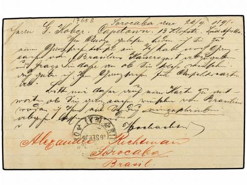 ✉ BRASIL. 1898. SAO PAULO a CAPETOWN (África del Sur). Enter