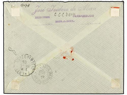 ✉ BRASIL. 1909. SAN ANTONIO a PARÍS. 200 reis azul y 500 rei