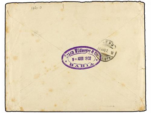 ✉ BRASIL. 1902. BAHÍA a SUIZA. 100 reis rojo (2) y 1.000 rei