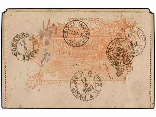 ✉ BRASIL. Sc. 109. 1892. PETROPOLIS a SUECIA. Entero Postal 