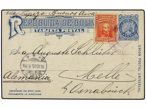 ✉ BOLIVIA. 1905. COCHABAMBA a ALEMANIA. Entero Postal de 2 c