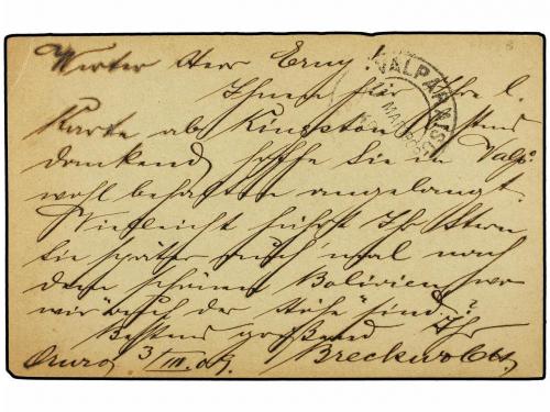 ✉ BOLIVIA. 1909. ORURO a VALPARAÍSO. Entero Postal de 1 ctvo