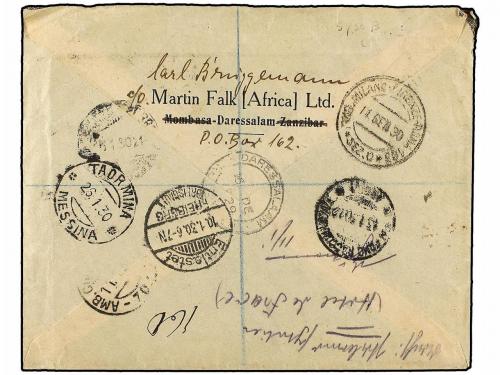 ✉ KENIA. 1930. DARESSALAM to ITALY. 5 cents. and 50 cents. r