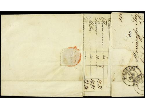 ✉ ITALIA. 1842. NÁPOLES a BORDEAUX. Encaminada hasta MARSELL