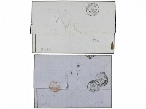 ✉ URUGUAY. 1867. DOS cartas circuladas de MONTEVIDEO a BORDE