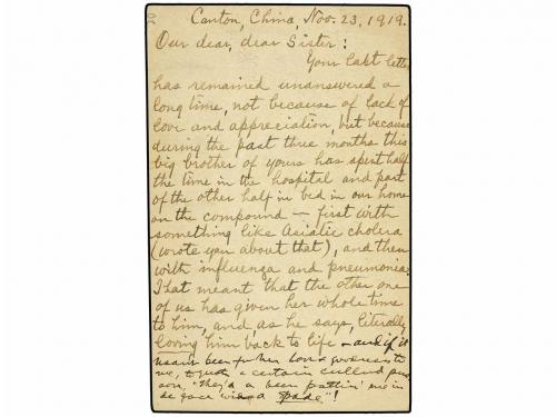 ✉ CHINA. 1917. CANTON to U.S.A. 1 1/2 cts. blue Postal Stati