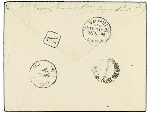 ✉ PERU. 1896. CUZCO a ALEMANIA. 2 ctvos. azul y 20 ctvos. az