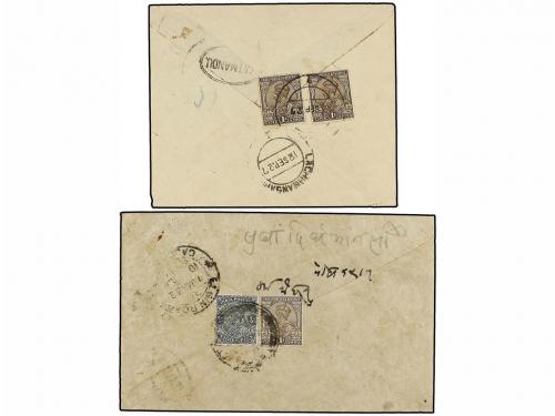 ✉ NEPAL. 1927-32. NEPAL to INDIA. Two registered covers bear