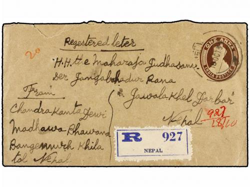 ✉ NEPAL. 1932. KATHMANDU. Local registered indian envelope o