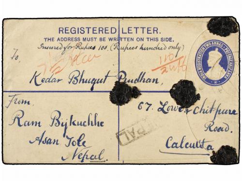 ✉ NEPAL. 1921. KATHMANDU to CALCUTTA. Indian registered enve