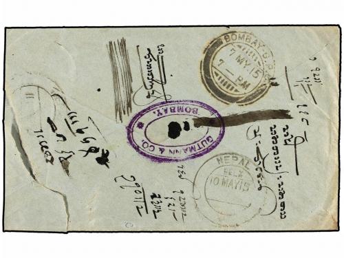 ✉ NEPAL. 1915 (7.5). BOMBAY to KATHMANDU. 1/2 anna green ind
