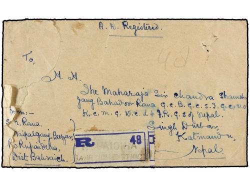 ✉ NEPAL. 1921 (13-6). RUPAIDIHA (India) to KATHMANDU. 3p., 1