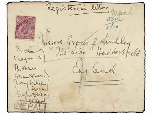 ✉ NEPAL. 1922 (5-10). KATHMANDU to ENGLAND. 1/2a. green (12)