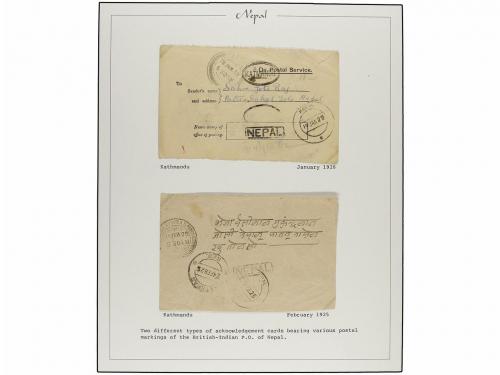 ✉ NEPAL. 1916-25. TWO album pages with five ACKNOWLEDGEMENT 