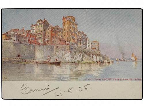 ✉ GRECIA. 1908. CORFU a DOVER (Inglaterra), 5 l. verde (2), 