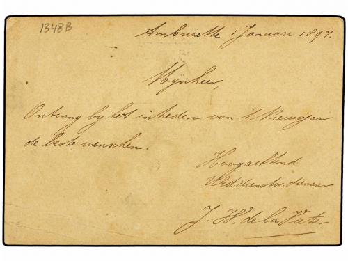 ✉ ANGOLA. 1897. AMBRIZETTE a HOLANDA. Entero Postal de 30 re