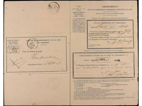 ✉ FRANCIA. Yv. 21. 1869. DOUAI. Formulario con recibo de un 