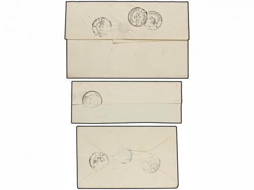 ✉ FRANCIA. 1855. Tres cartas con sello de 20 cts. azul fecha