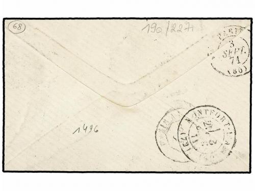 ✉ FRANCIA. 1872. VERSAILLES a MONTFORT. 1 cto. verde, 4 cts.