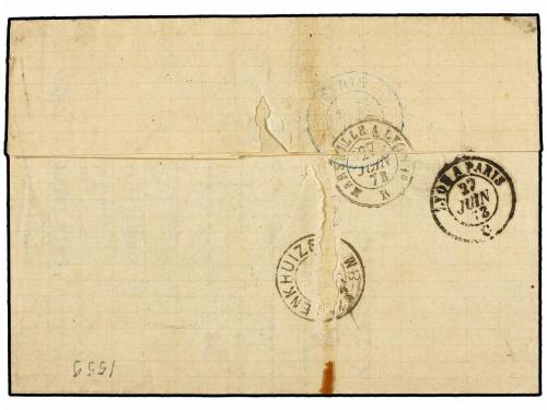 ✉ FRANCIA. 1873. ANNONAY a HOLANDA. 5 cts. verde s. azul (2)