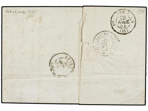 ✉ FRANCIA. 1854. SAMPIGO a BRIVES. 25 cts. azul mat. cifras 