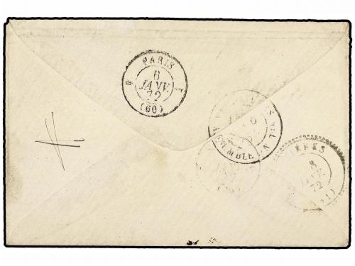 ✉ FRANCIA. 1872. PARIS a VERSAILLES. 5 cts. verde s. azul pa