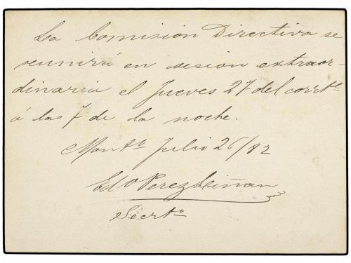 ✉ URUGUAY. 1882. MONTEVIDEO. Entero Postal de la Sociedad Fi